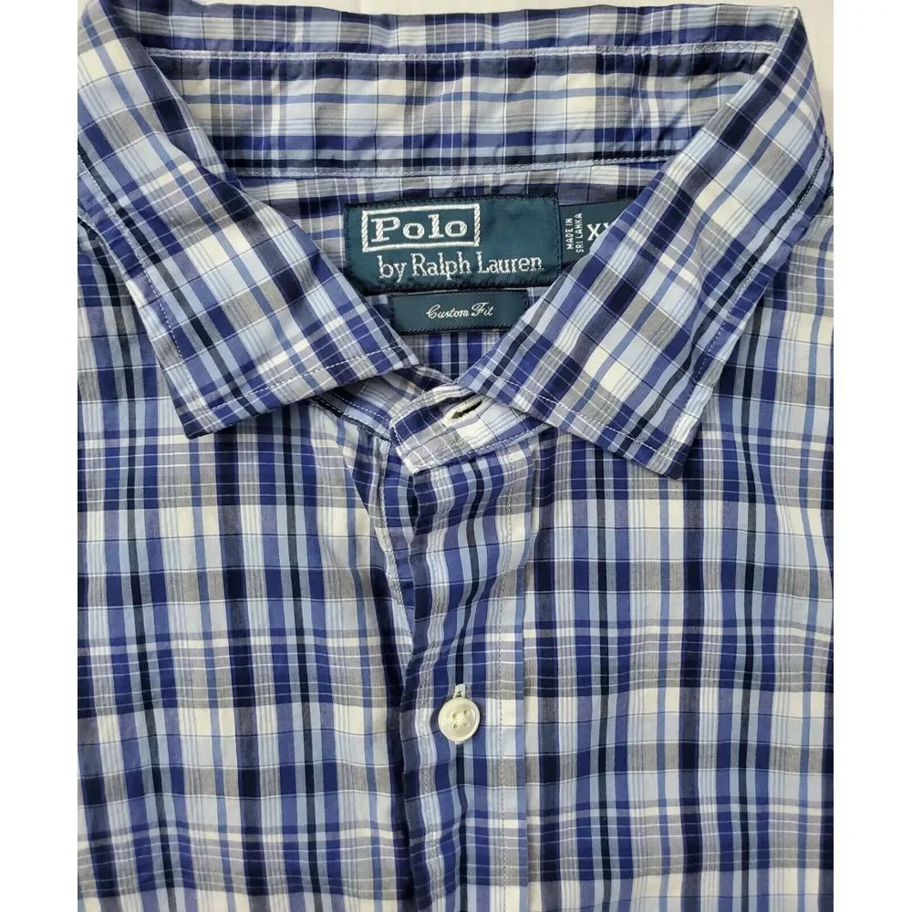 Polo Ralph Lauren Men's Long Sleeve Blue Plaid‎ Custom Fit Casual Shirt Size XXL